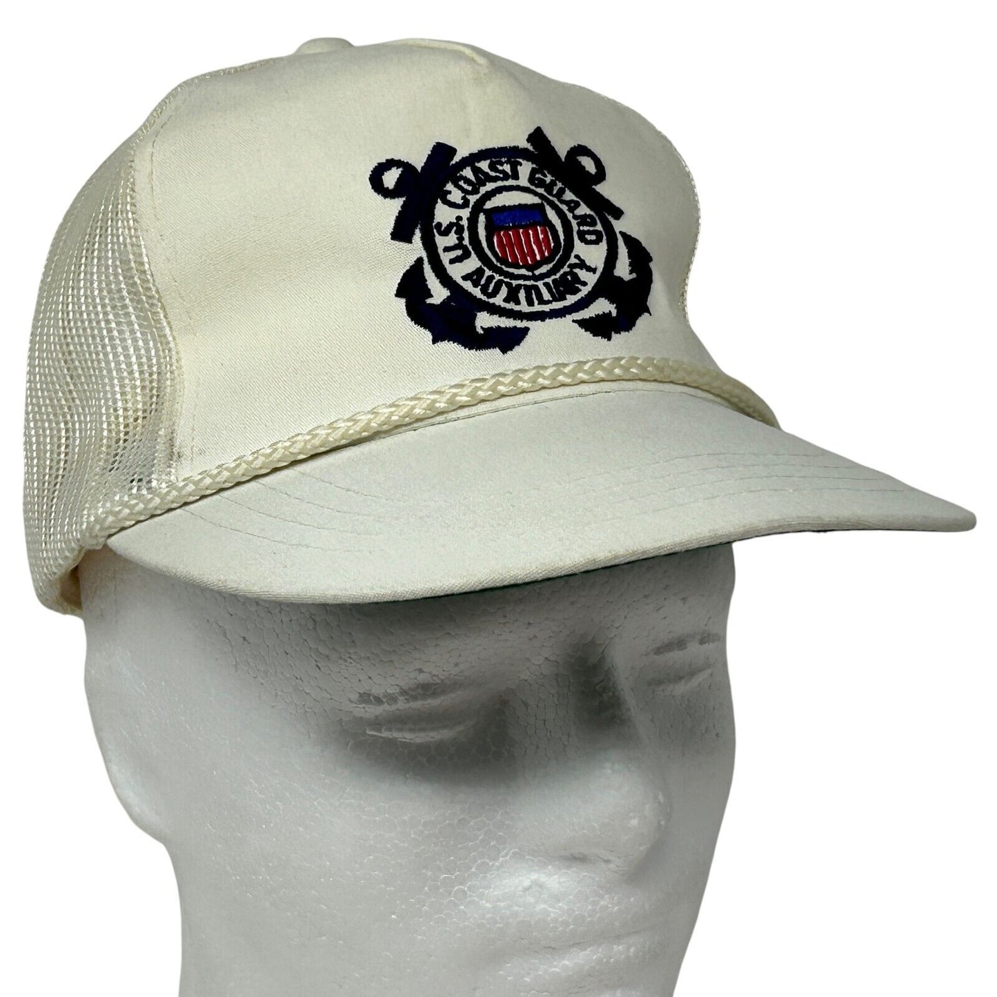 US Coast Guard Auxiliary Vintage 80s Trucker Hat USCG Rope White Baseball Cap