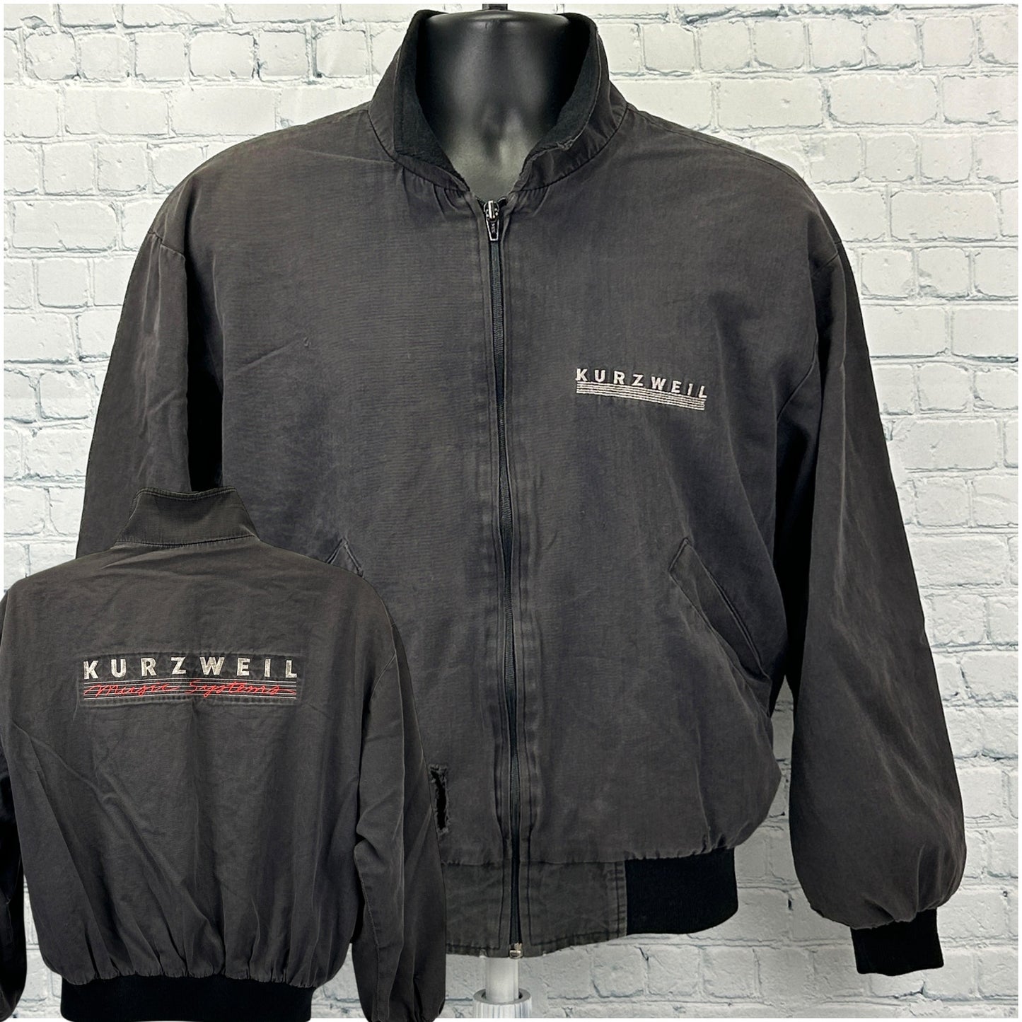 Vintage 90s Distressed Kurzweil Music Systems Jacket Synthesizer Black M Medium