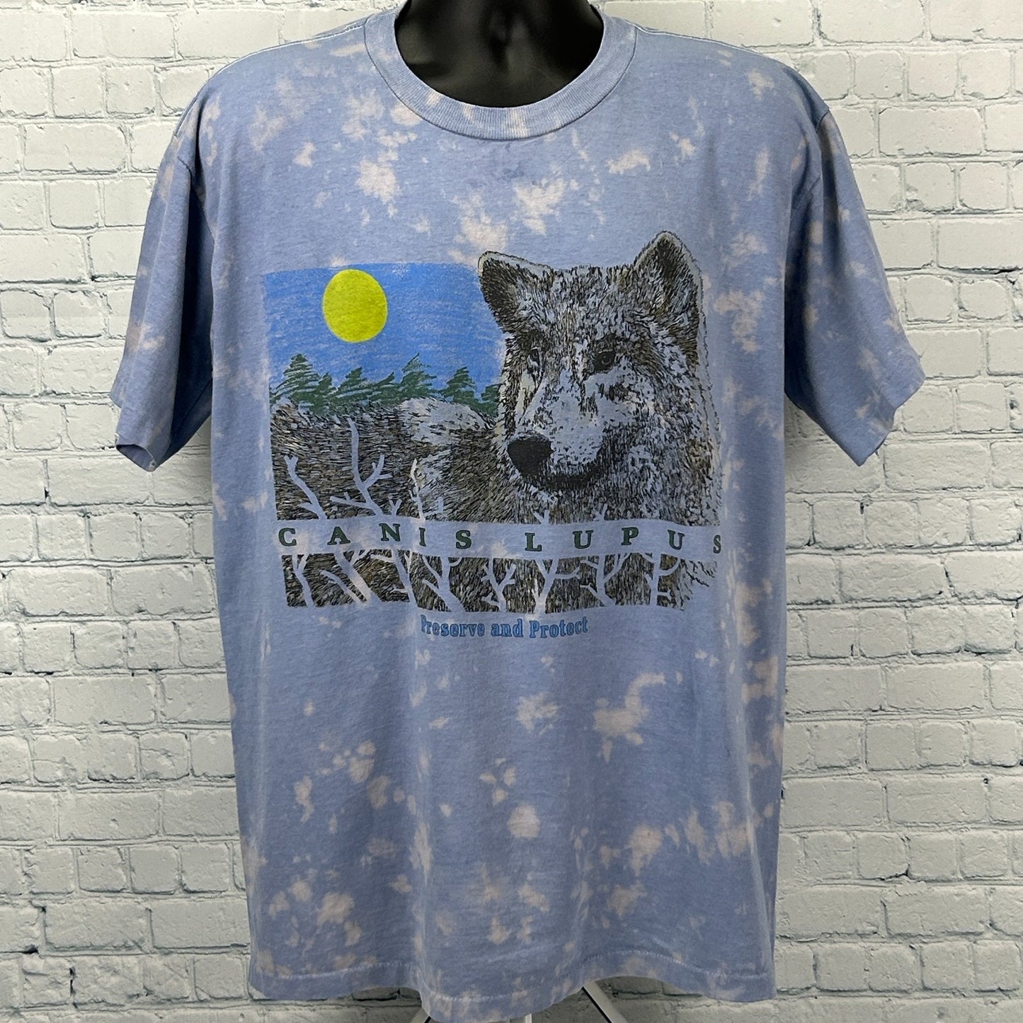 Vintage 90s Canis Lupus Wolf T Shirt Wolves Preserve Protect USA Blue XL X-Large