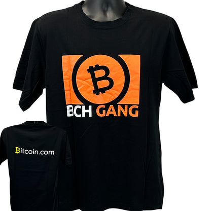 Black Bitcoin T-Shirt featuring bold Bitcoin logo and BCH GANG text on the front