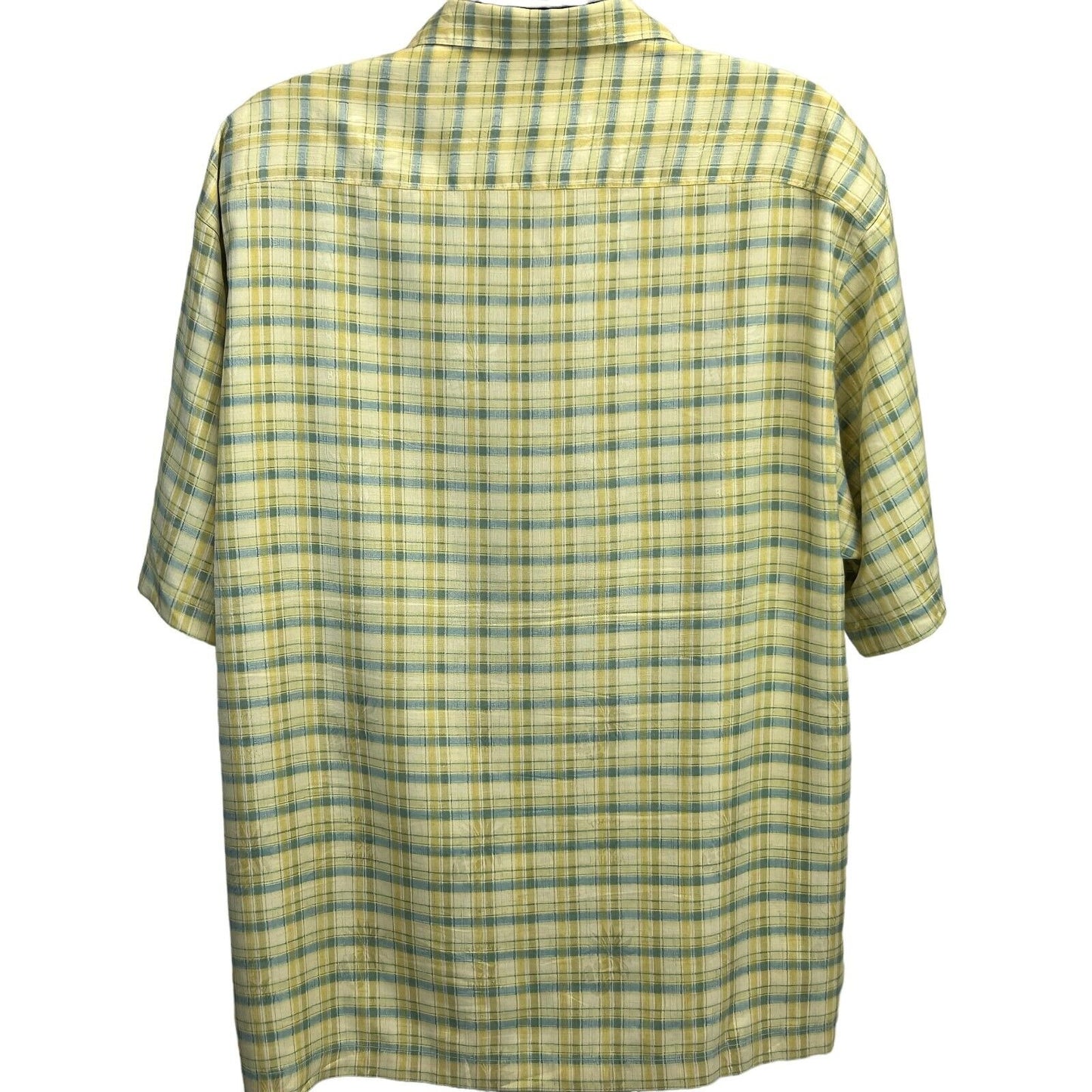 Tommy Bahama Silk Hawaiian Button Front Camp Shirt Mens X-Large SS Plaid Yellow