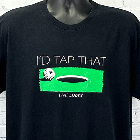Black Clover T Shirt in black featuring a green golf graphic with the text I'd Tap That on the front