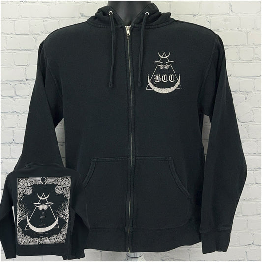 Blackcraft Cult Black Zip-Up Hoodie in Small with Unique Graphic Design