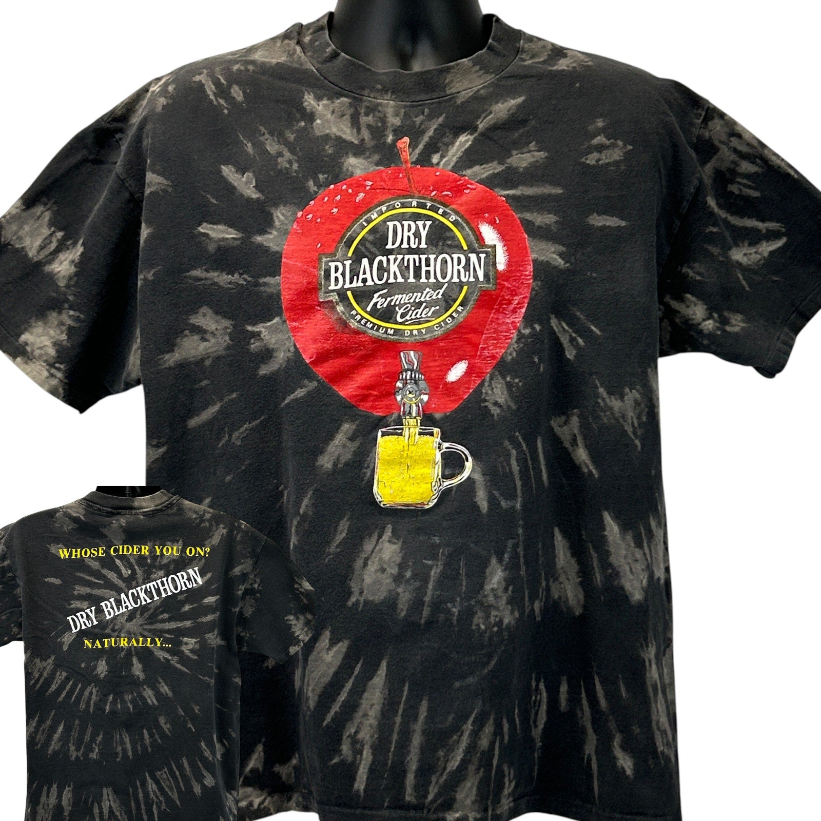 Hanes Black Tie-Dye T-Shirt featuring Blackthorn Dry Cider logo on front and text on back