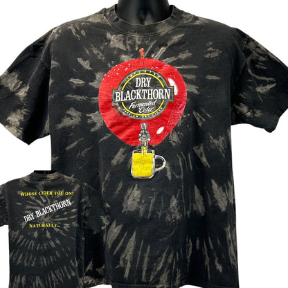 Hanes Black Tie-Dye T-Shirt featuring Blackthorn Dry Cider logo on front and text on back