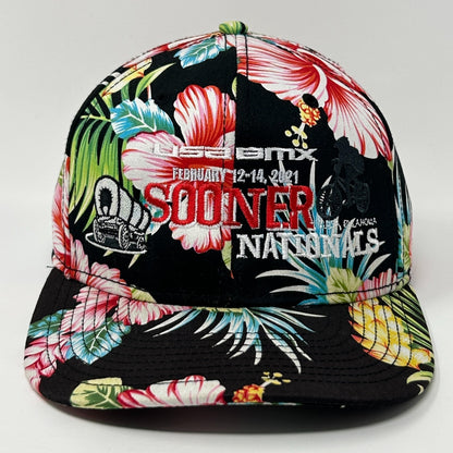 Otto BMX Hat with floral pattern, front view, featuring Sooner Nationals logo and vibrant colors