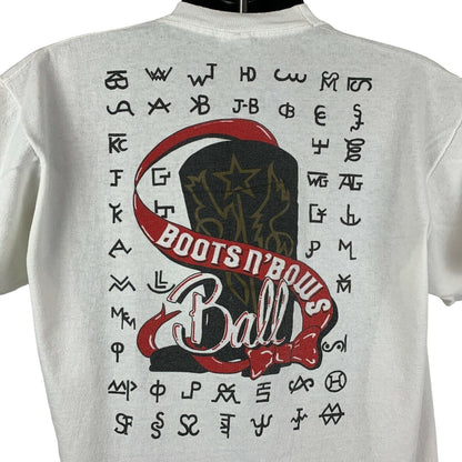Fruit of the Loom Texas T-shirt in gray with graphic design on back featuring 'Boots N Bows' and unique logos