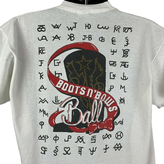 Fruit of the Loom Texas T-shirt in gray with graphic design on back featuring 'Boots N Bows' and unique logos