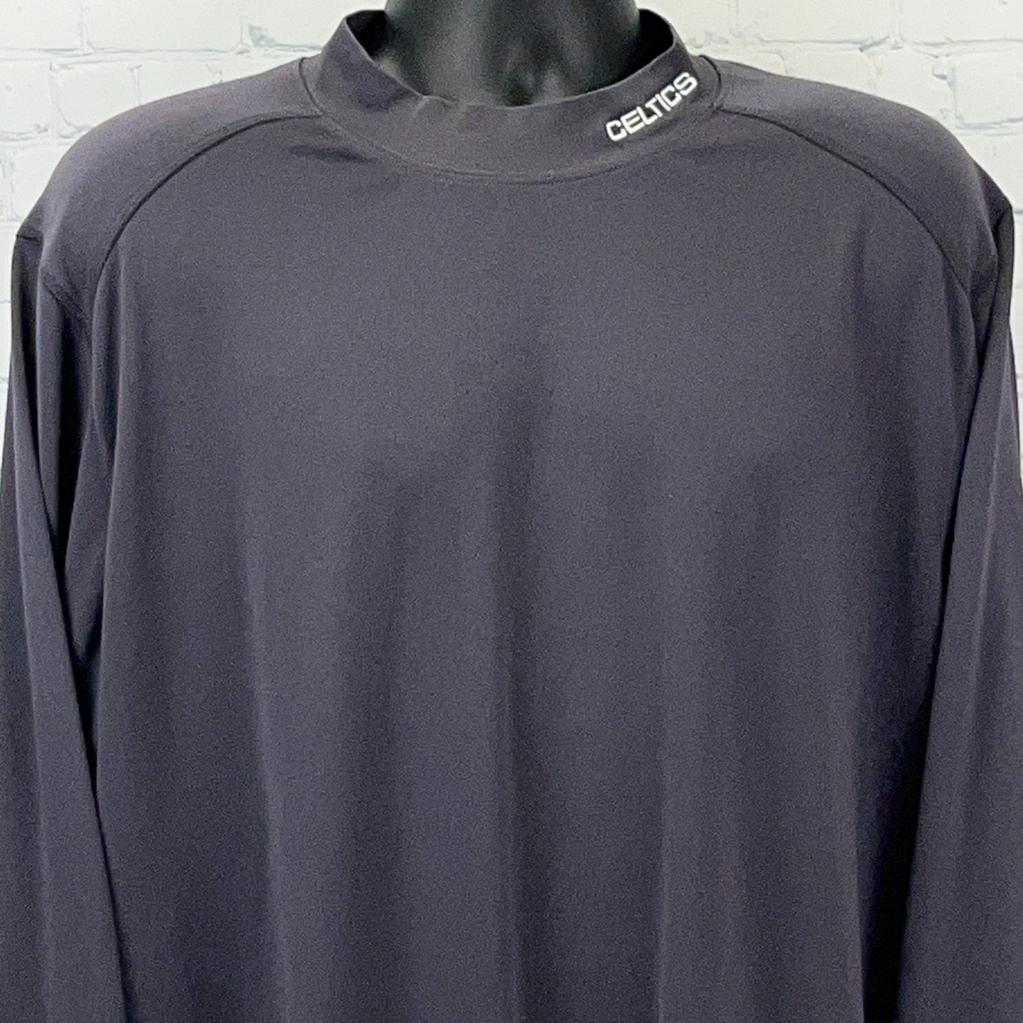 adidas Boston Celtics Long Sleeve Black Shirt with CELTICS Logo on the Collar and Relaxed Fit