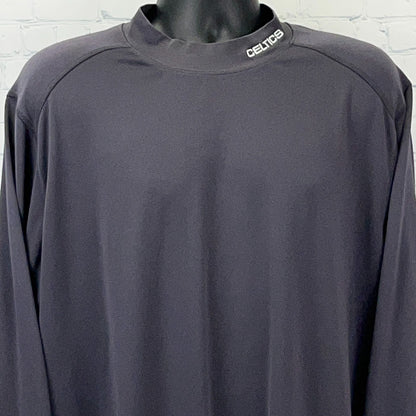 adidas Boston Celtics Long Sleeve Black Shirt with CELTICS Logo on the Collar and Relaxed Fit