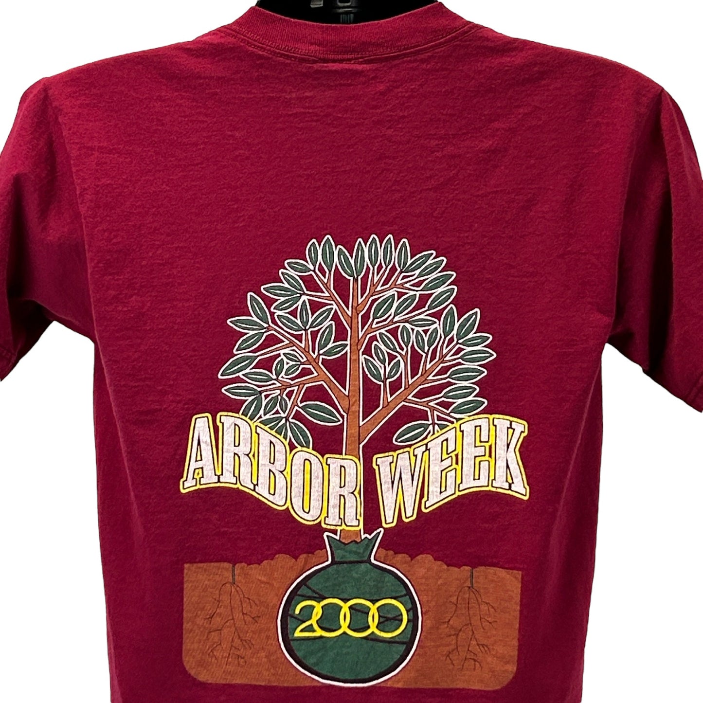 Maroon Fruit of the Loom T-Shirt featuring Arbor Week graphic on the back and BP Amoco logo
