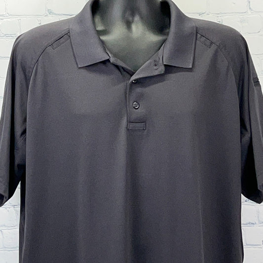 Black 511 Tactical Polo Shirt, Short Sleeve, Front View with logo on chest for tactical wear