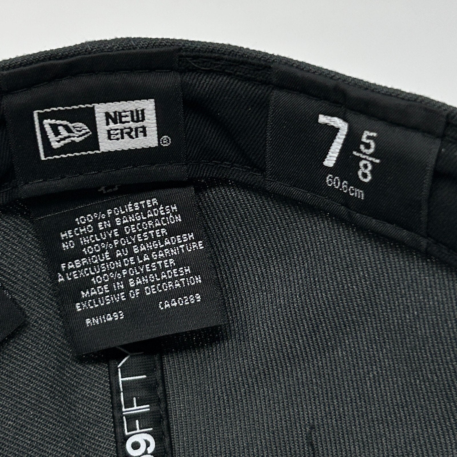 New Era 59FIFTY baseball hat black size 7 5/8 inside label view
