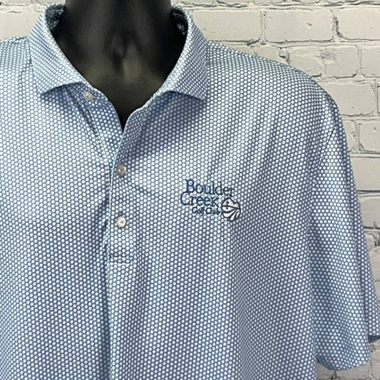Johnnie-O Polo Shirt in Light Blue with Logo, Size Medium, Front View