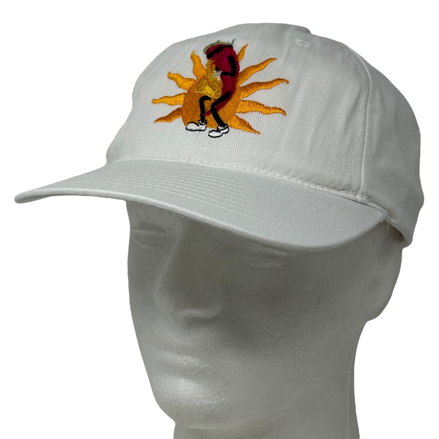 Vintage white baseball hat featuring a Chili Cookoff embroidered design on the front.