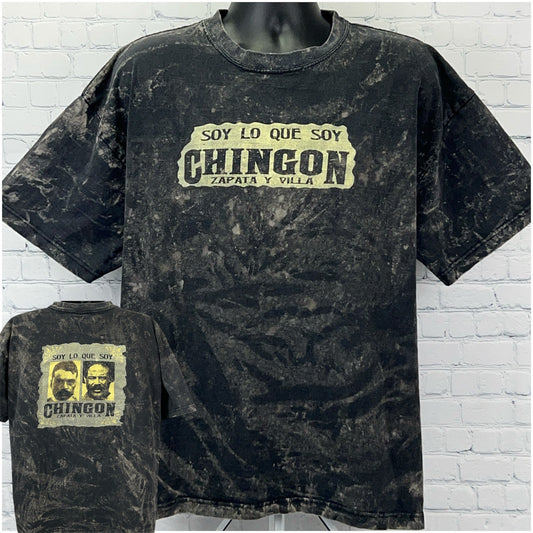 Vintage Chingon Black T-Shirt with Distressed Print Featuring Zapata and Villa on Front