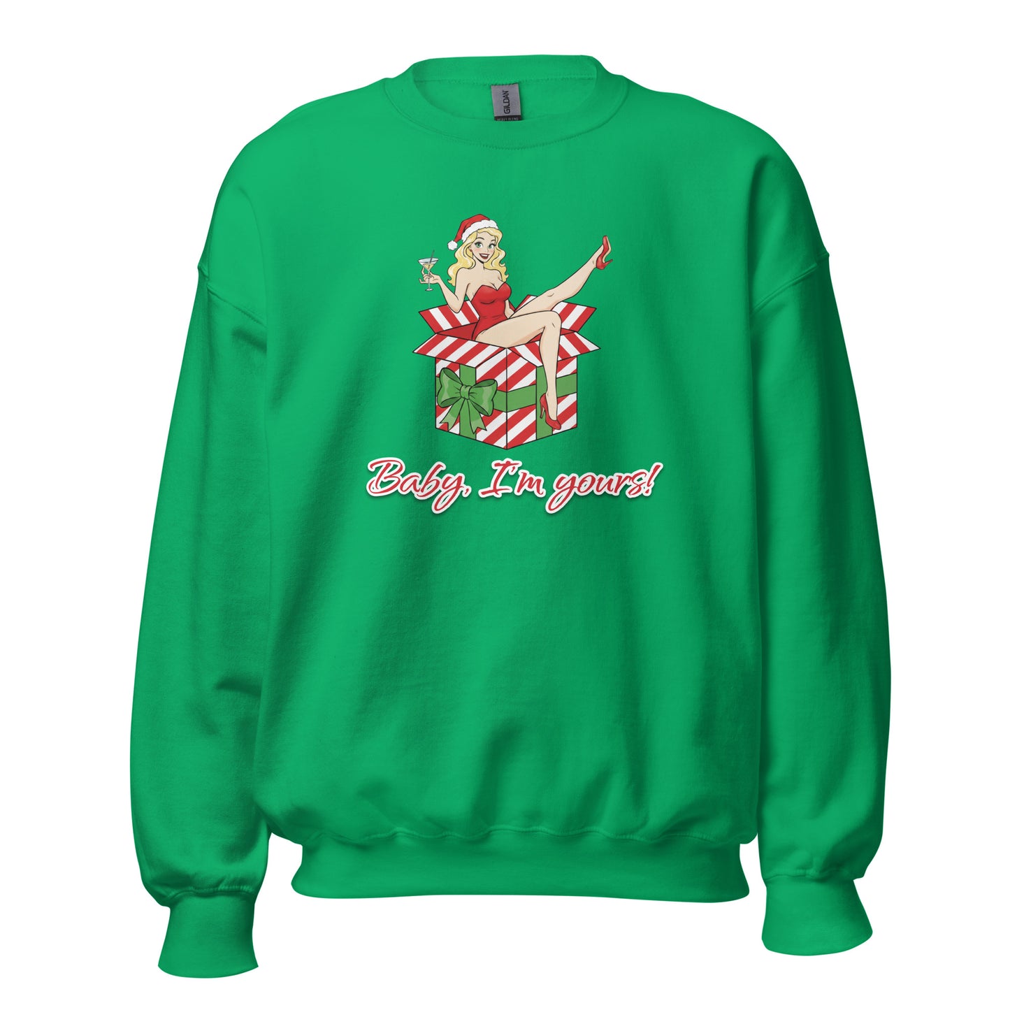 Green Christmas Sweatshirt featuring Santa girl graphic on front