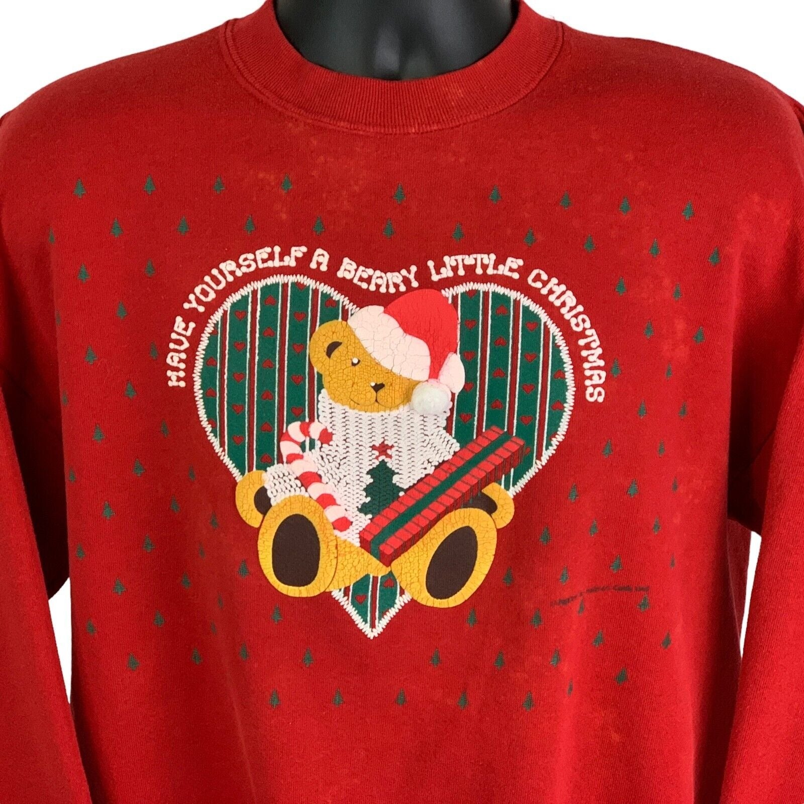 Red Vintage sweatshirt with a teddy bear design and 'Have Yourself a Beary Little Christmas' text