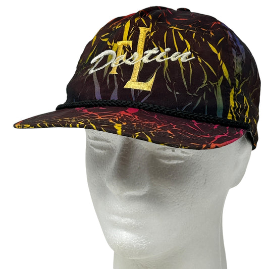 Vintage Florida hat in black with colorful pattern and Destin Florida logo on the front, featuring a classic design