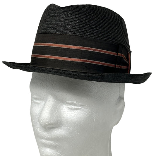 Dobbs Black Fedora Hat with Brown Stripe Band, Classic Style, Front View