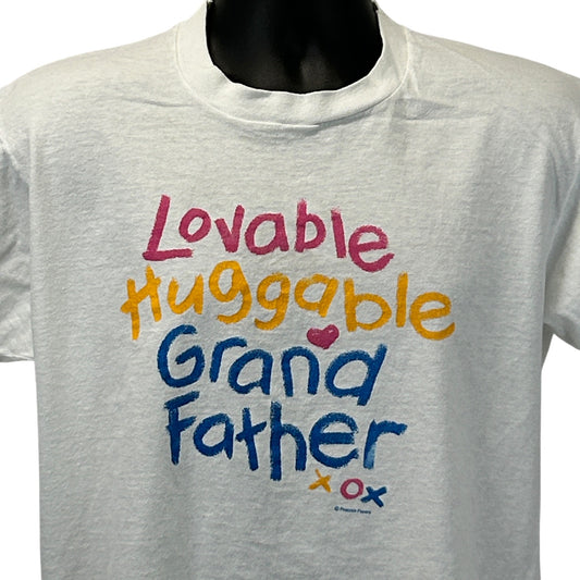 White Fruit of the Loom T-Shirt with colorful 'Lovable Huggable GrandFather' graphic on the front
