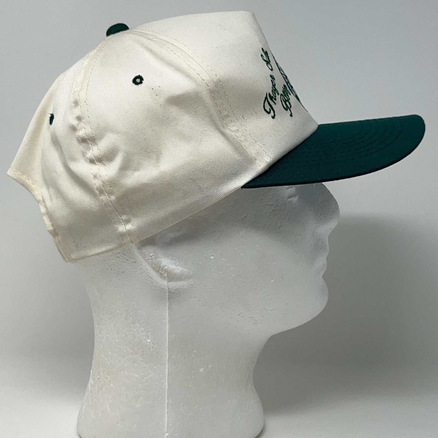 Vintage White and Green Snapback Hat with Embroidery Side View