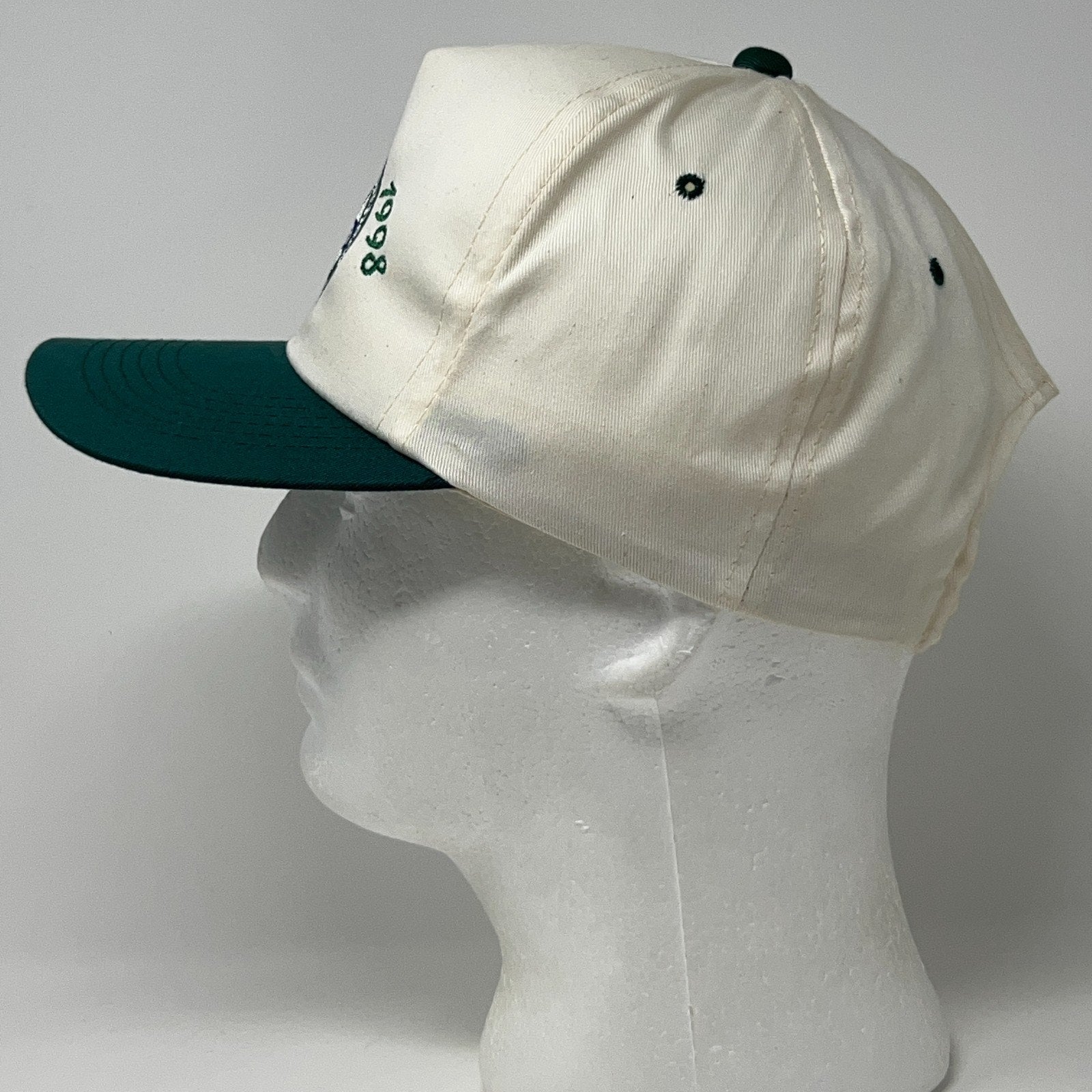 Vintage Snapback Hat in White and Green Side View