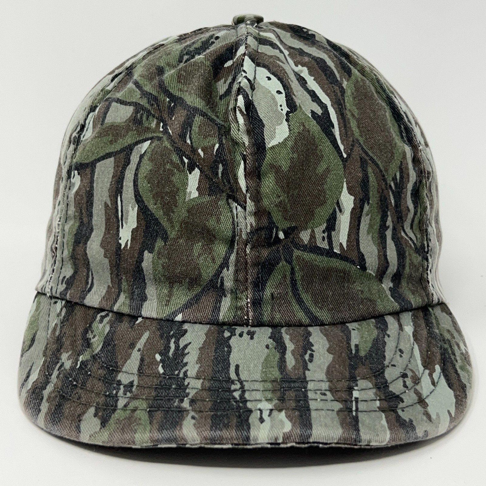 Vintage camo Hunting Hat with leaf patterns, front view showcasing unique design and colors