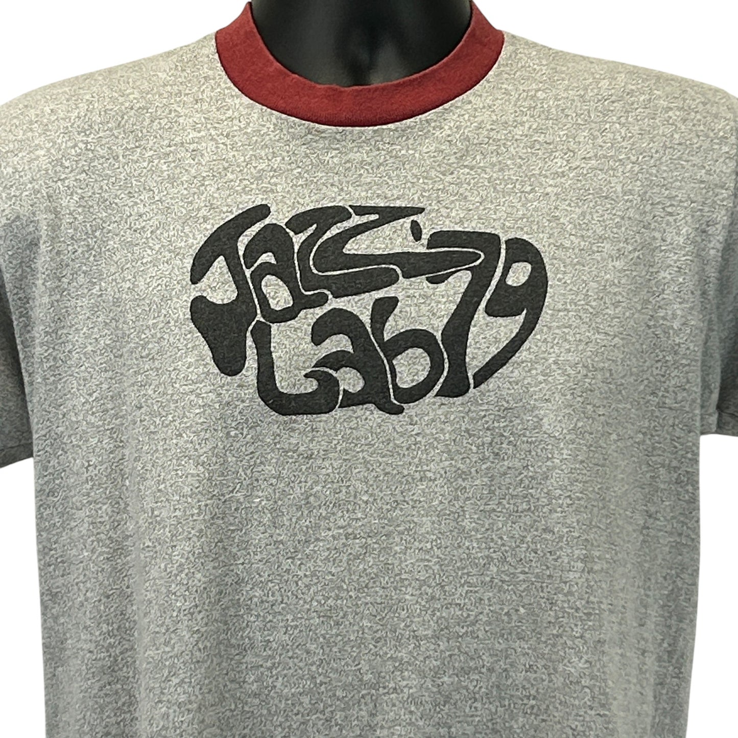 Towncraft Jazz T-Shirt in Grey with Burgundy Crew Neck and Unique Jazz Lab79 Logo on Front