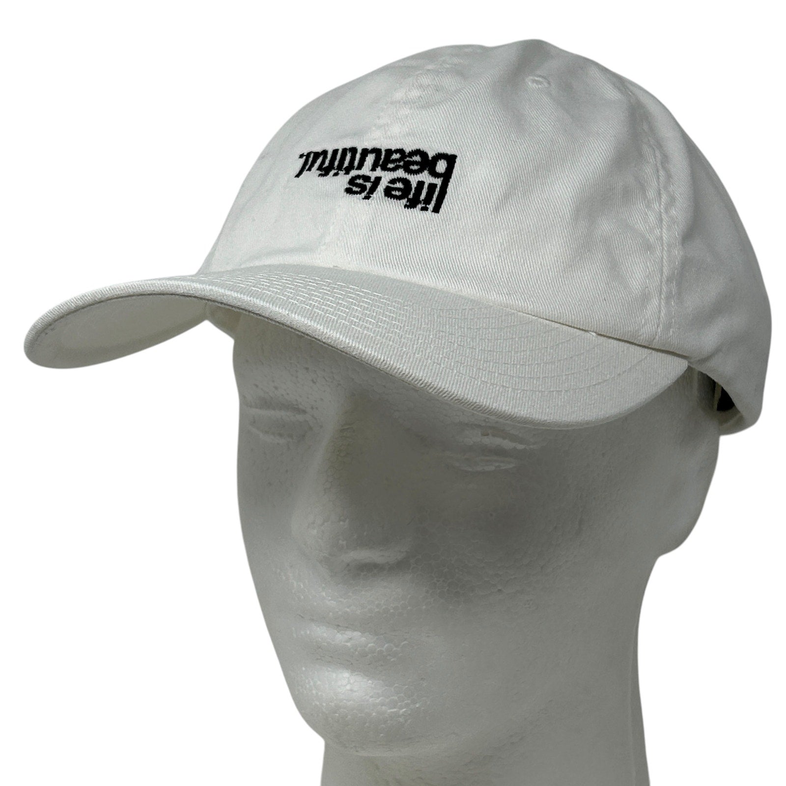 Light gray Life is Beautiful cap with front logo and adjustable strap for casual wear