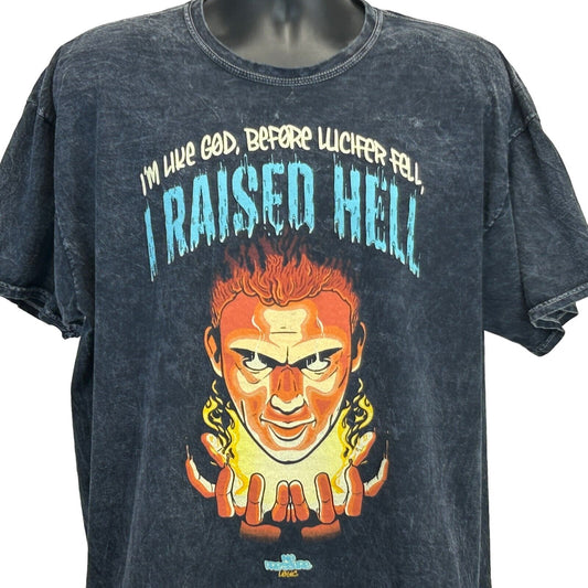 Colortone Logic T-Shirt in Black with Front Graphic of a Fiery Character and Unique Text Design