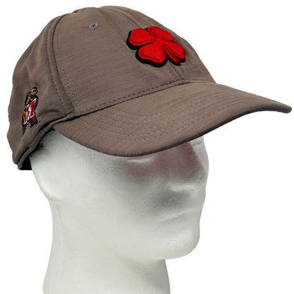 Brown Black Clover hat featuring Maryland Terrapins logo and red shamrock design, front view.