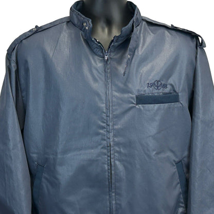 Dunbrooke Cafe Racer Jacket in dark blue featuring a front zip closure and chest logo detail