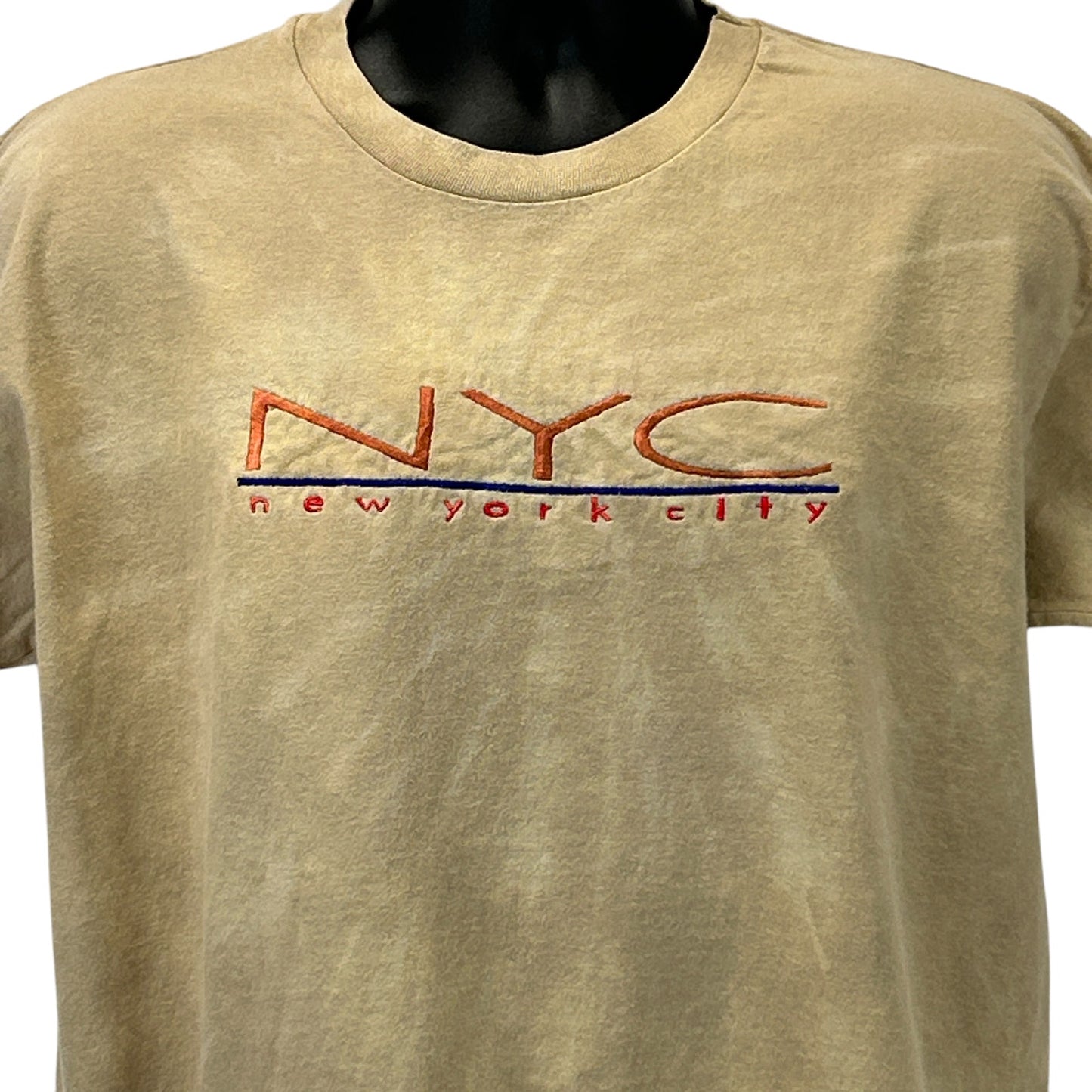 Beige Anvil New York City T Shirt featuring NYC logo on the front for casual wear