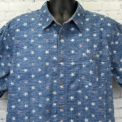 Outdoor Life Patriotic Shirt in Blue with Star Pattern, Front View, Short Sleeves