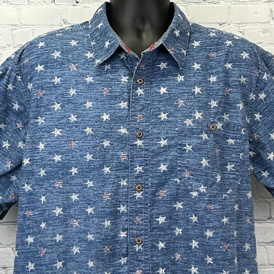 Outdoor Life Patriotic Shirt in Blue with Star Pattern, Front View, Short Sleeves