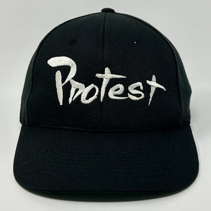 Black Protest Hat with White Embroidered Logo on Front for a Trendy Look