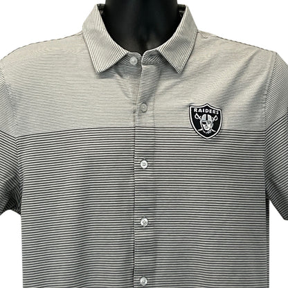 Men's Cutter & Buck Raiders Shirt in gray with striped pattern and logo on chest, front view