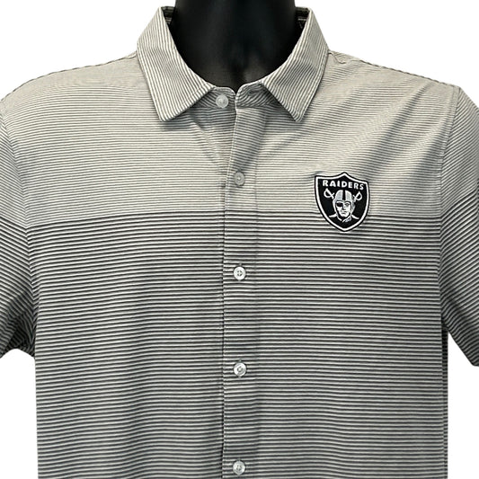 Men's Cutter & Buck Raiders Shirt in gray with striped pattern and logo on chest, front view