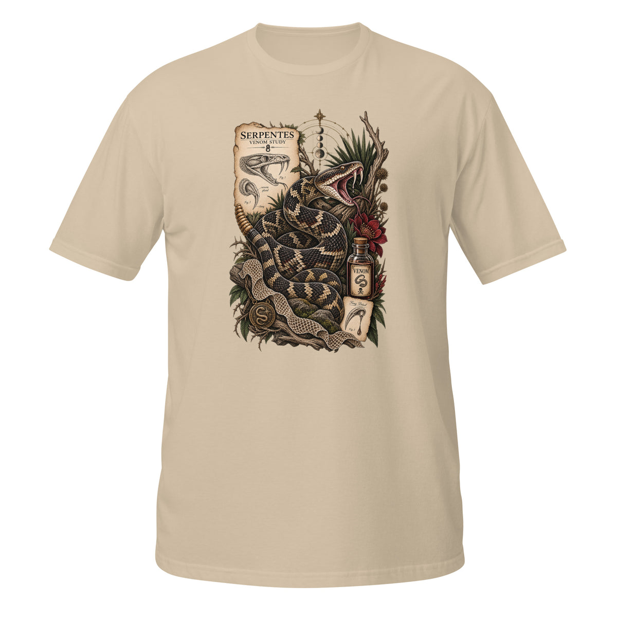 Beige Rattlesnake T-shirt featuring detailed snake graphic on the front, vintage style design