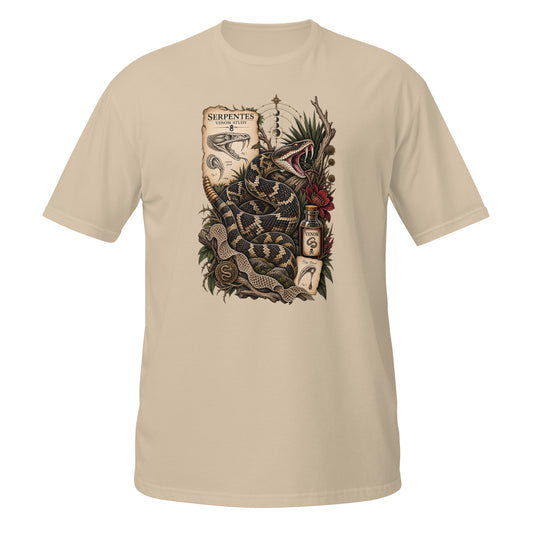 Beige Rattlesnake T-shirt featuring detailed snake graphic on the front, vintage style design