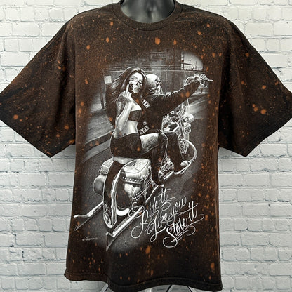 Ride Or Die T Shirt in black with a detailed motorcycle graphic and text on the front
