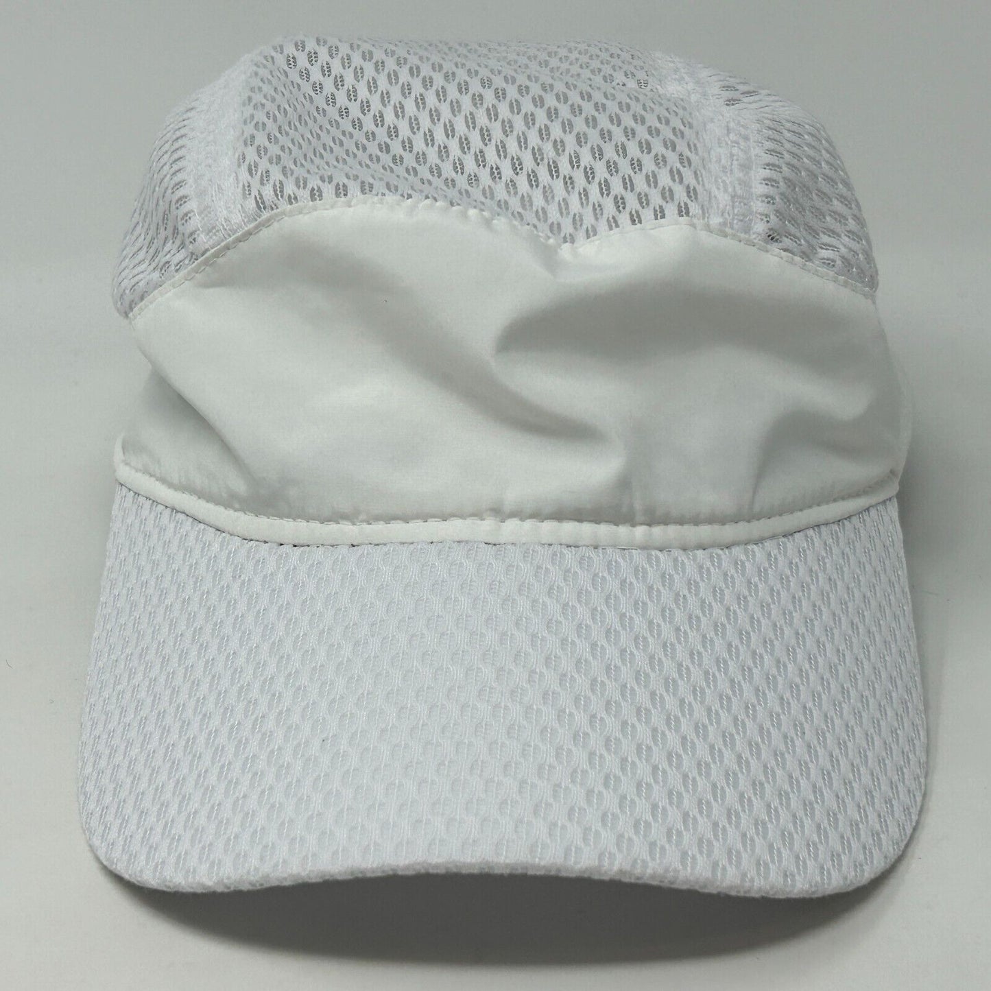 White Augusta Sportswear Running Hat in front view with mesh vents for breathability