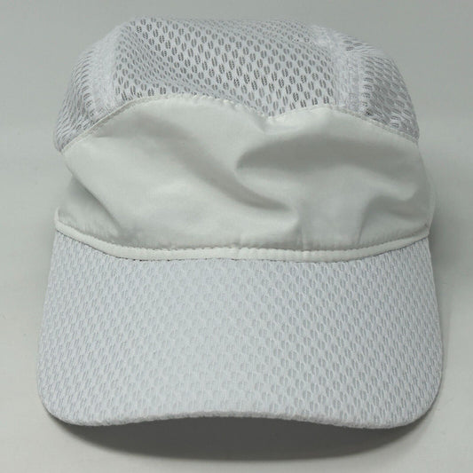 White Augusta Sportswear Running Hat in front view with mesh vents for breathability