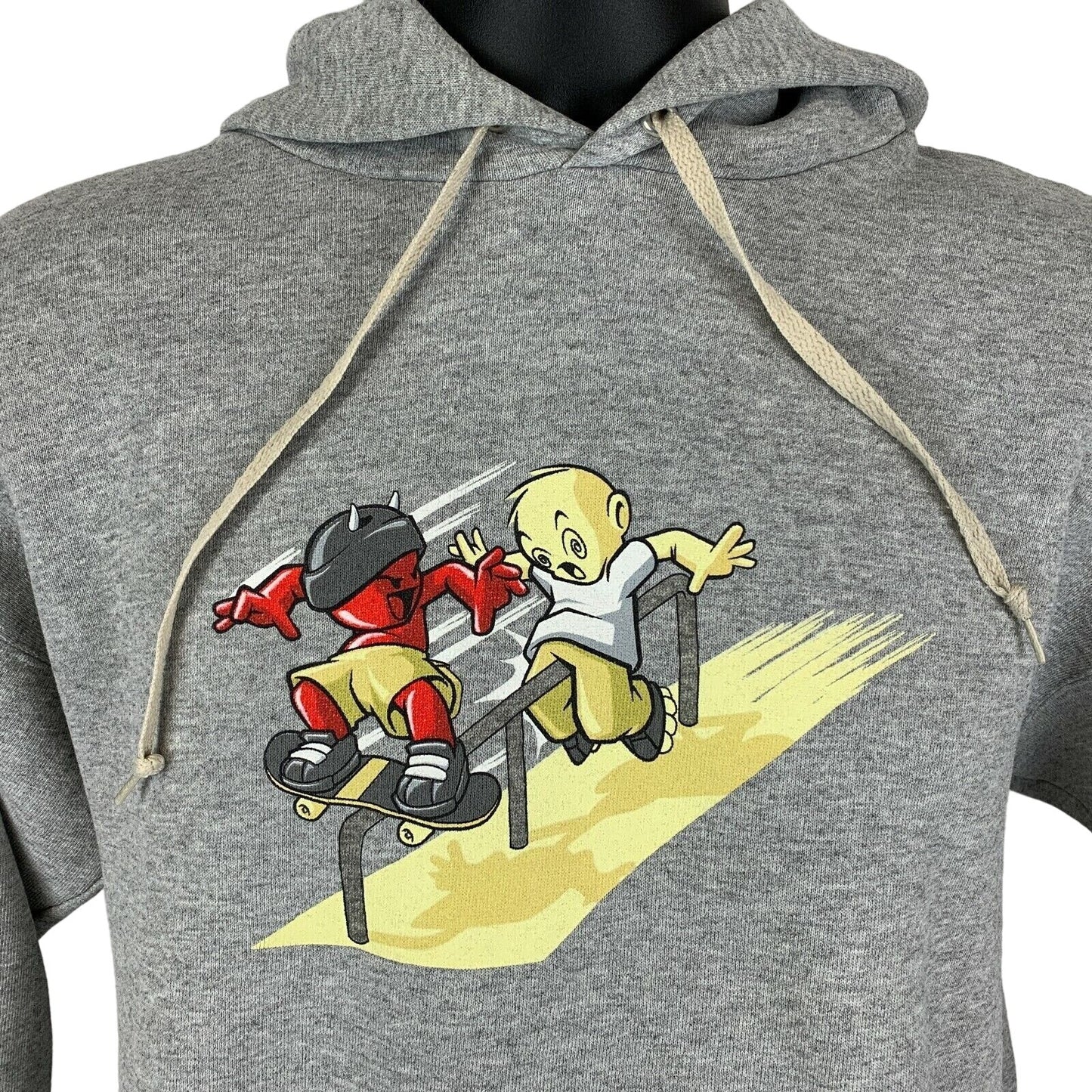 Gray Tultex Hoodie with Skateboarding Graphic, Front View, Size Medium, Features Unique Cartoon Design