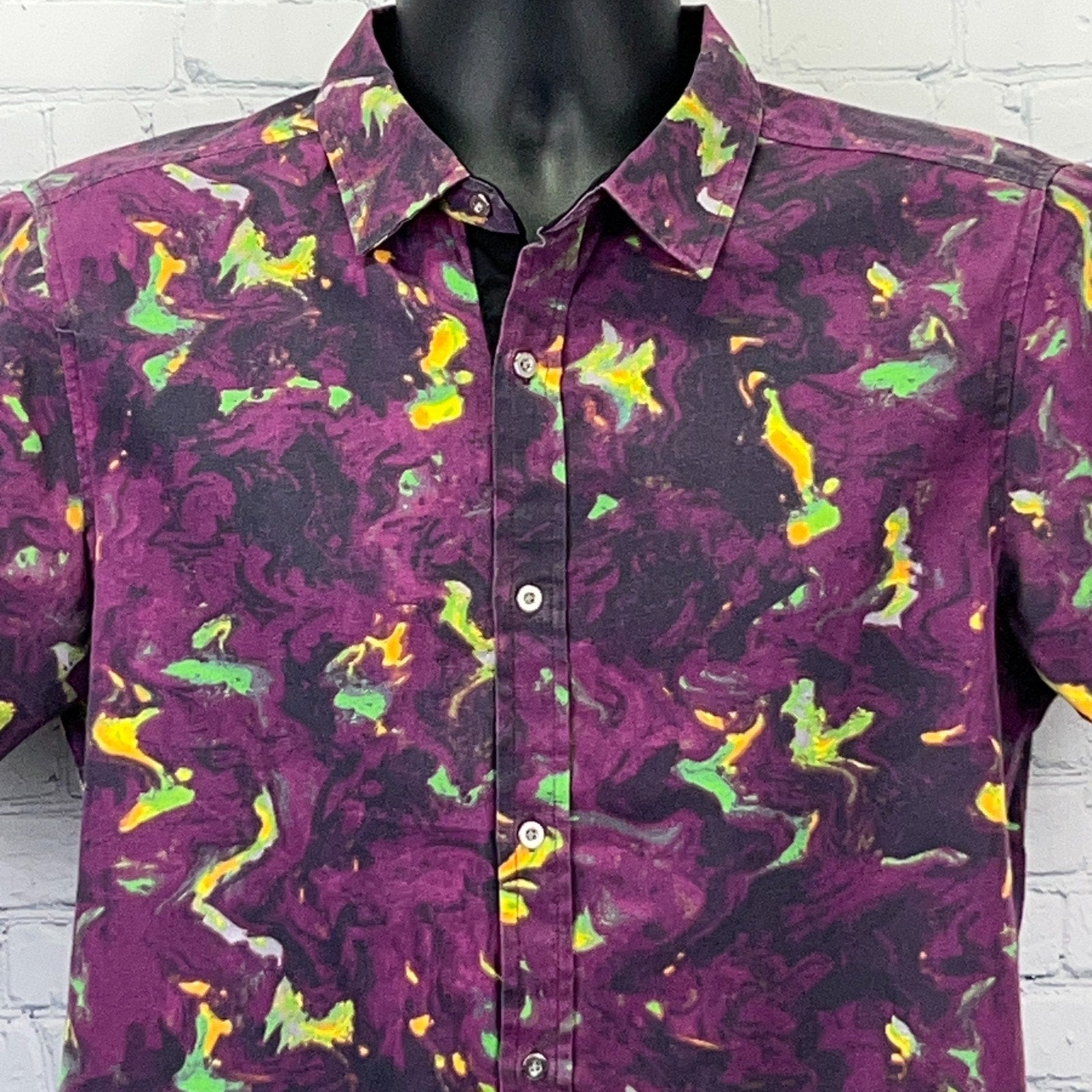 CR-24 Purple Streetwear Shirt with Abstract Design, Short Sleeves, Front View, Unique Color Pattern