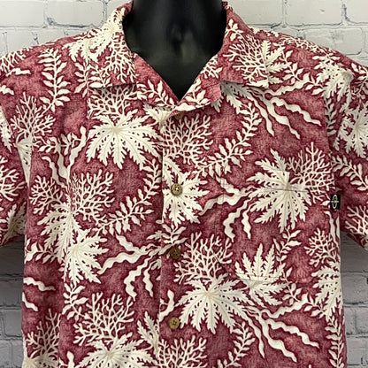 VANS Men's Short-Sleeve Red Hawaiian Shirt with Tropical Print, Ideal for Surfing and Beachwear