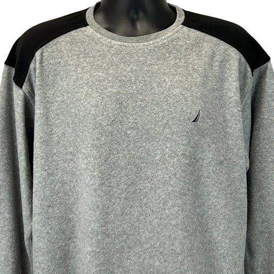 Nautica gray sweater with black shoulder accents, front view, featuring logo detail