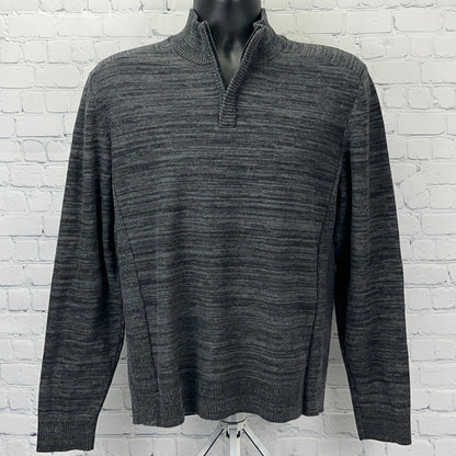 Alfani gray sweater in size large with a half-zip collar and ribbed texture, front view