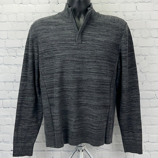 Alfani gray sweater in size large with a half-zip collar and ribbed texture, front view